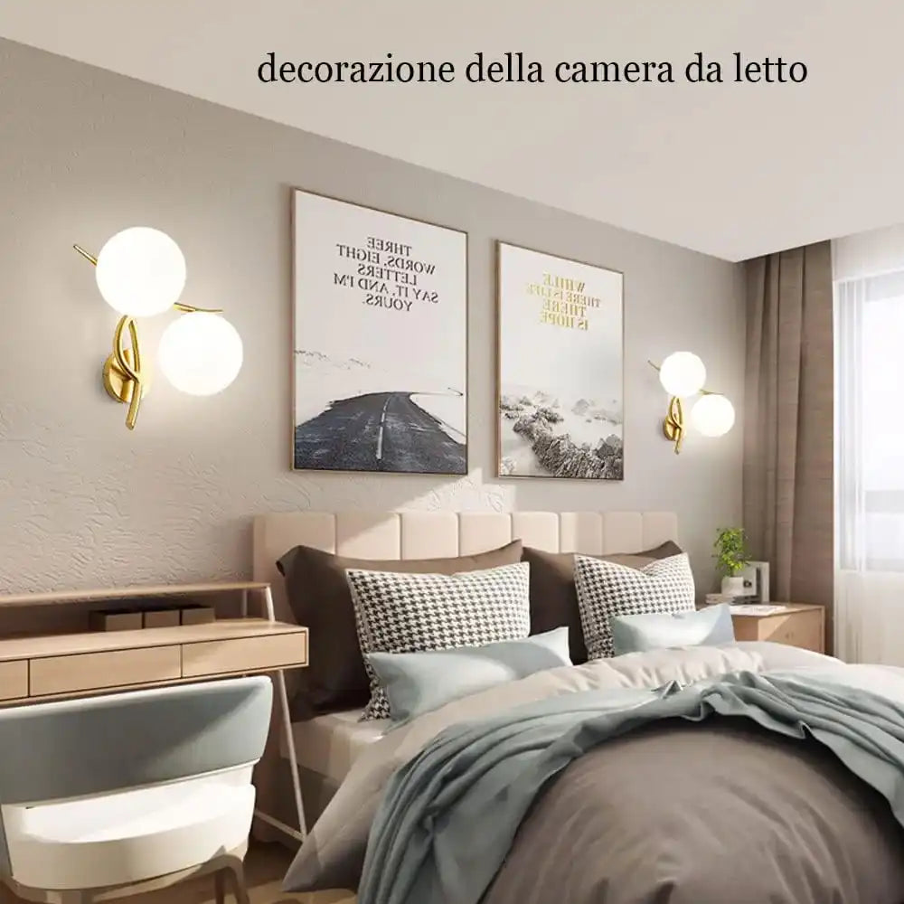 Hdc New Nordic Style Golden Frosted Glass Ball Wall Sconce For Bedroom Bedside Corridor