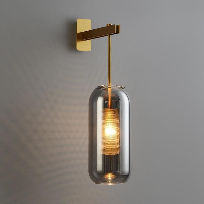 Hdc Industrial Wall Sconce Oblong Smoke Glass Wall Mount Lamp with Inner Mesh Cage