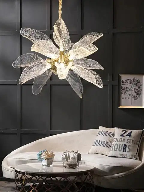Hdc Luxury Creative Leaf Design Led Lamp Glass Chandelier For Living Room