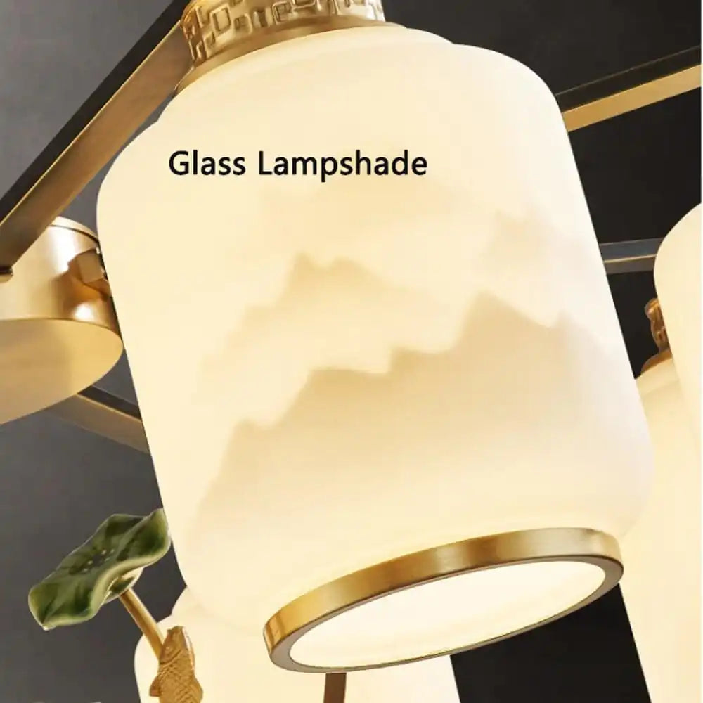 Hdc 6 Lights Traditional Chinese Iron Frame Cylinder Glass Shade Chandelier For Living Room
