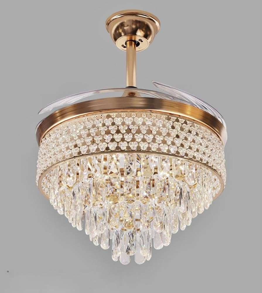 Hdc Invisible Ceiling Fan Chandelier Crystal And Remote Control 4 Retractable Abs Blades - HDC Lights