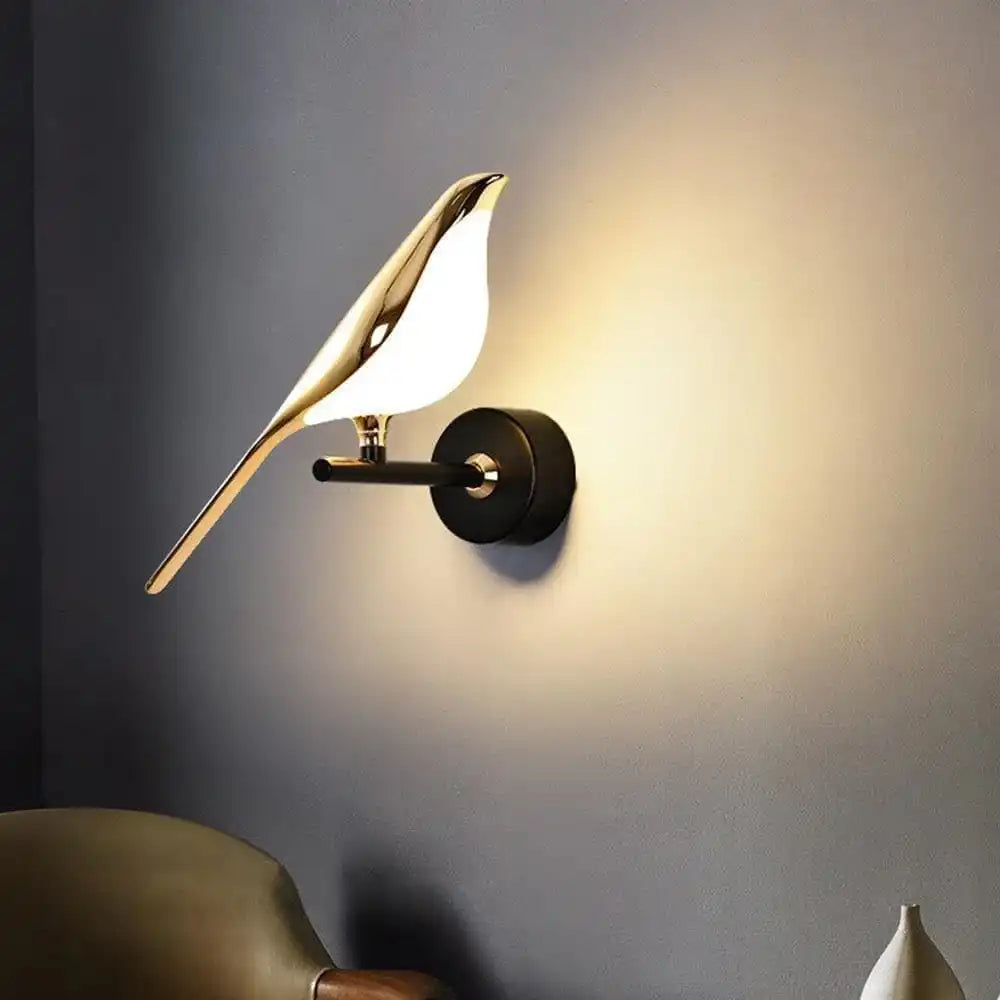 HDC Led Bird Modern Gold Black Metal Wall Light For Drawing Room - Tricolor