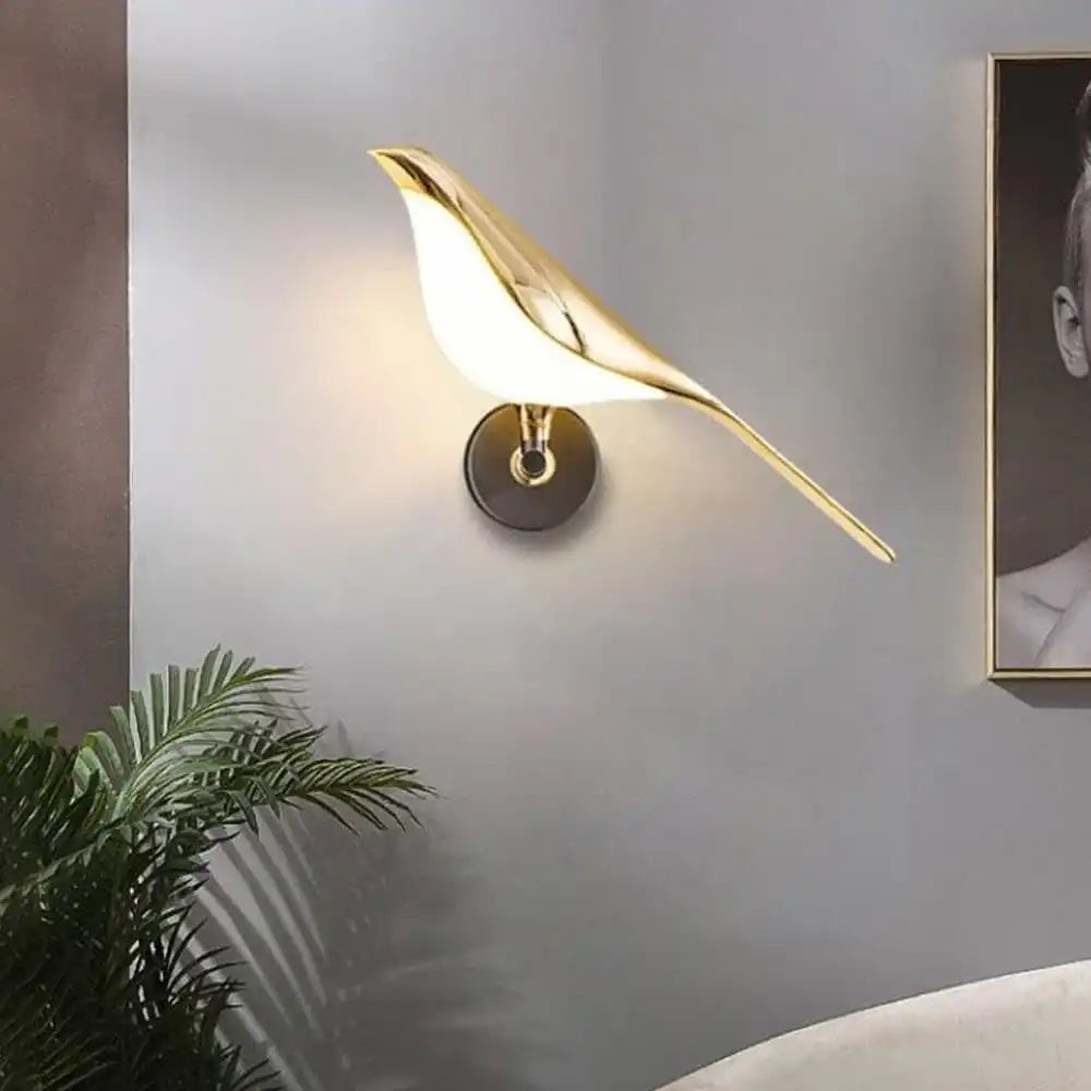 HDC Led Bird Modern Gold Black Metal Wall Light For Drawing Room - Tricolor