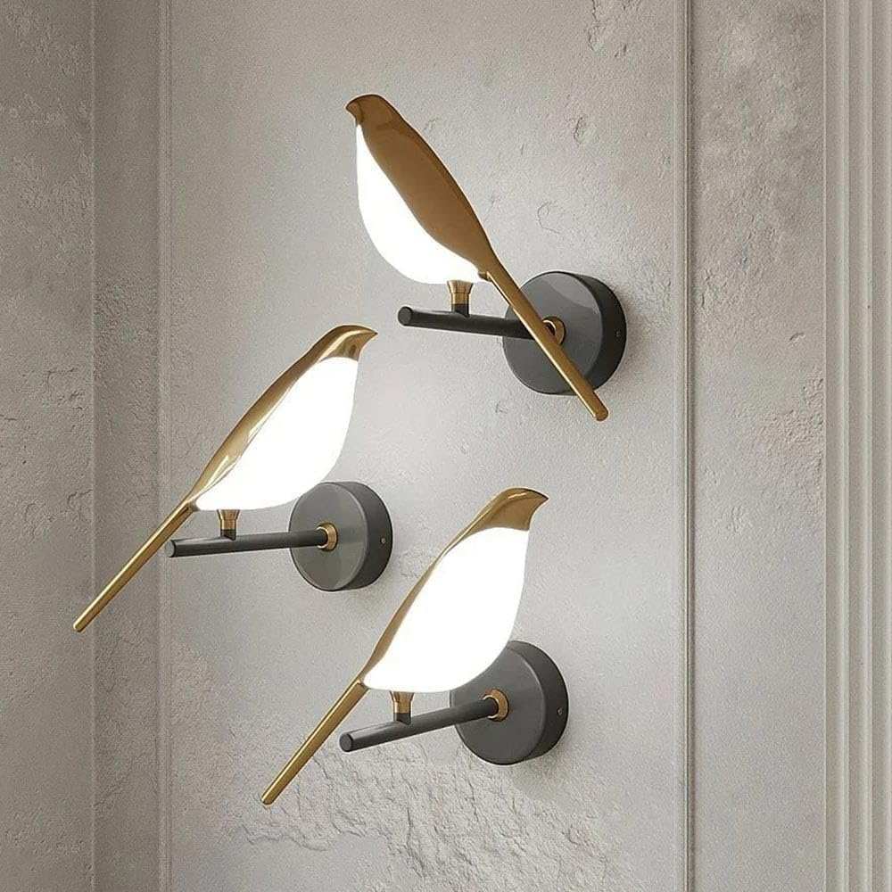 HDC Led Bird Modern Gold Black Metal Wall Light For Drawing Room - Tricolor