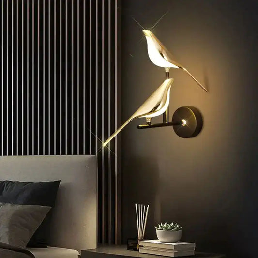 HDC 2 Led 2 Bird Modern Gold Black Metal Wall Light For Drawing Room - Tricolor