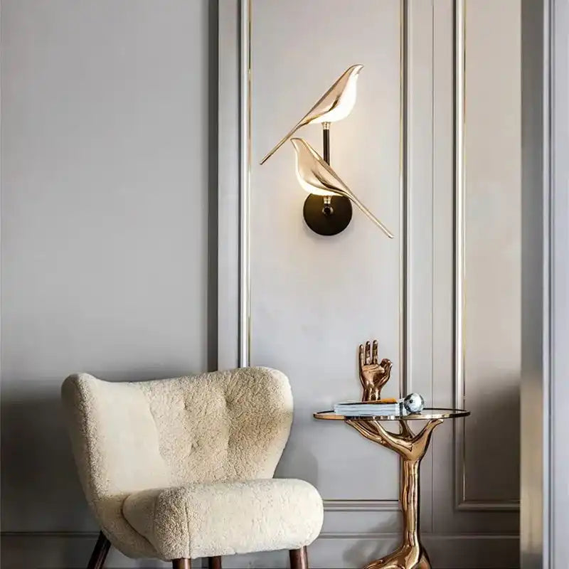 HDC 2 Led 2 Bird Modern Gold Black Metal Wall Light For Drawing Room - Tricolor
