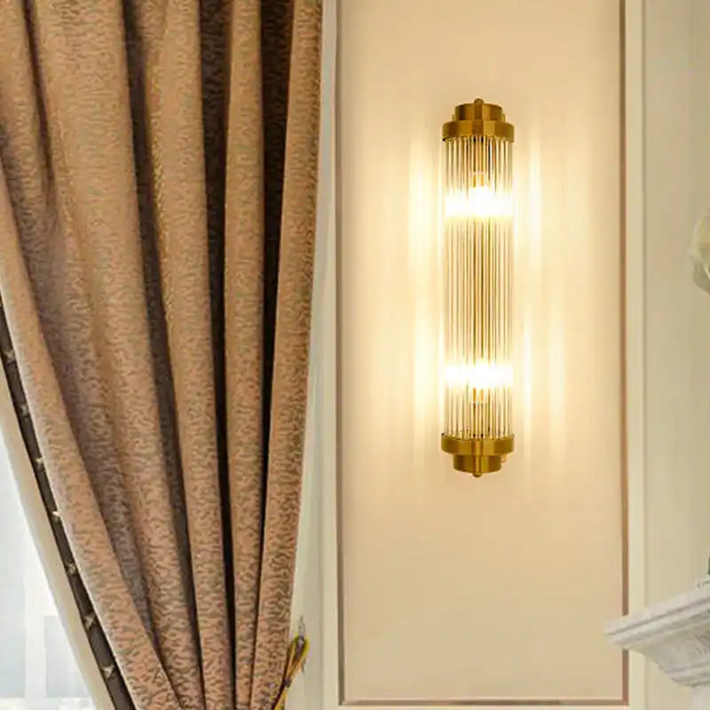 HDC Gold Crystal Cylindrical Shade Wall Lamp For Drawing Room - Warm White