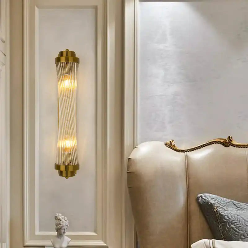 HDC Gold Crystal Cylindrical Shade Wall Lamp For Drawing Room - Warm White