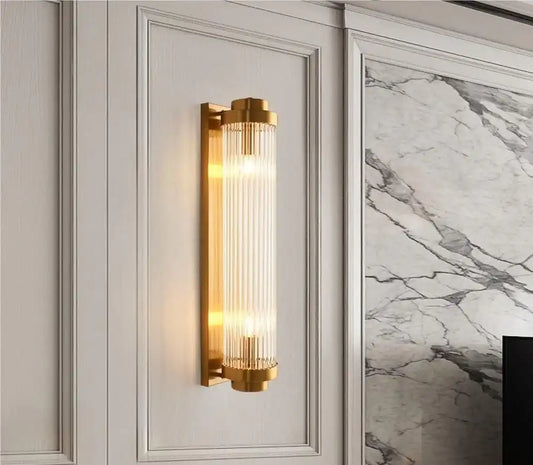 HDC Gold Crystal Cylindrical Shade Wall Lamp For Drawing Room - Warm White