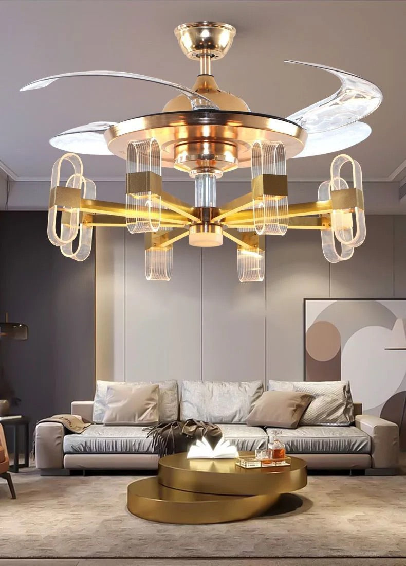 Hdc 6 Light Transparent Ceiling Fan Chandelier Remote Controlled For Living Room Drawing Room