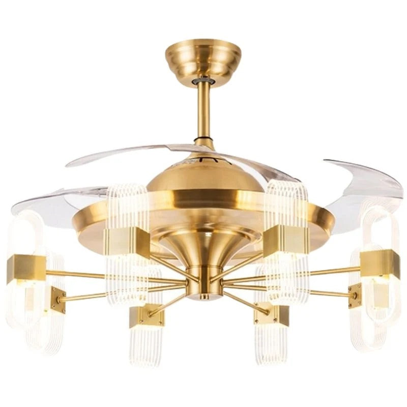 Hdc 6 Light Transparent Ceiling Fan Chandelier Remote Controlled For Living Room Drawing Room
