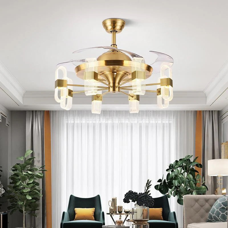 Hdc 6 Light Transparent Ceiling Fan Chandelier Remote Controlled For Living Room Drawing Room