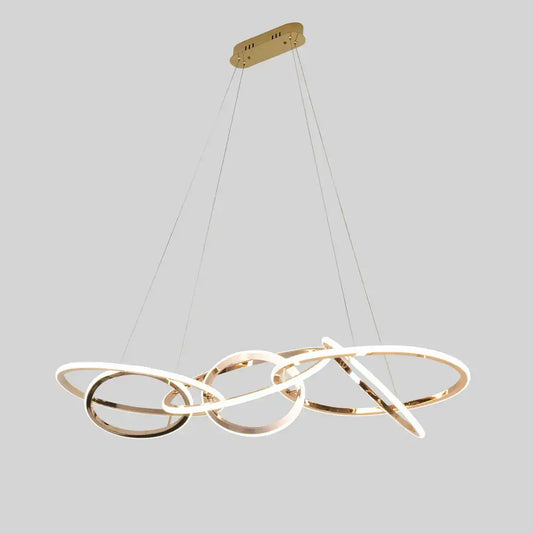 HDC 6 Ring Metal French Gold Body Modern Led Chandelier Pendant Light Hanging Lamp
