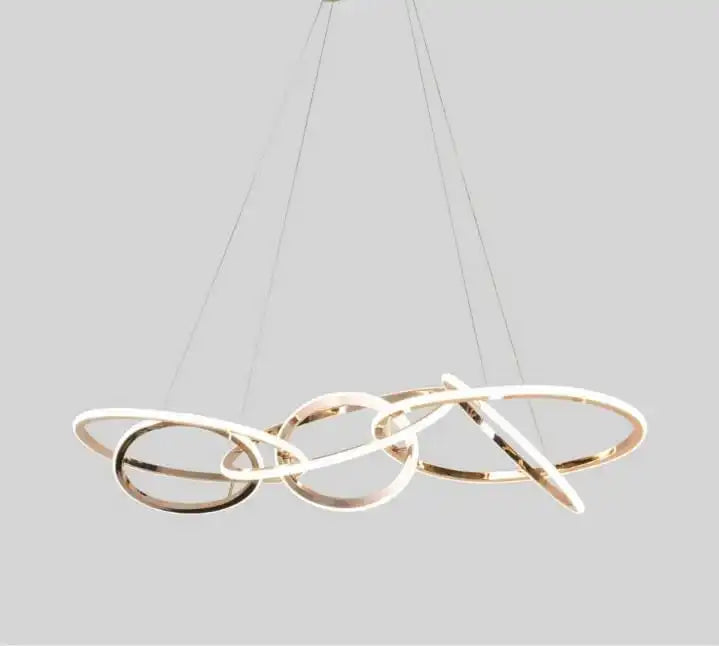 HDC 6 Ring Metal French Gold Body Modern Led Chandelier Pendant Light Hanging Lamp