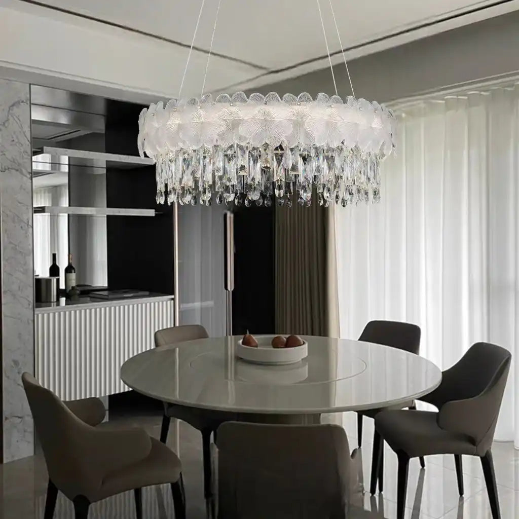 Hdc 400mm Crystal Flower Led Chandelier For Living Dining Room Light