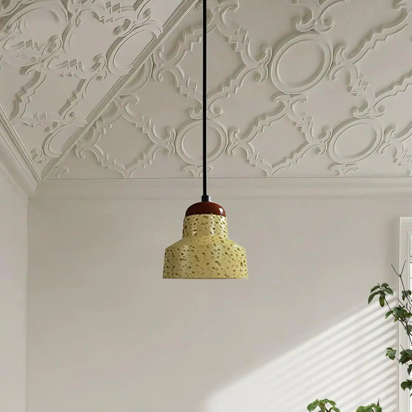 Hdc Japanese Style Natural Yellow Cave Stone Cement Pendant Light
