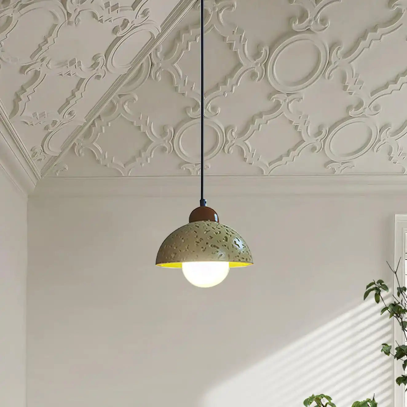 Hdc Japanese Style Natural Yellow Cave Stone Cement Pendant Light