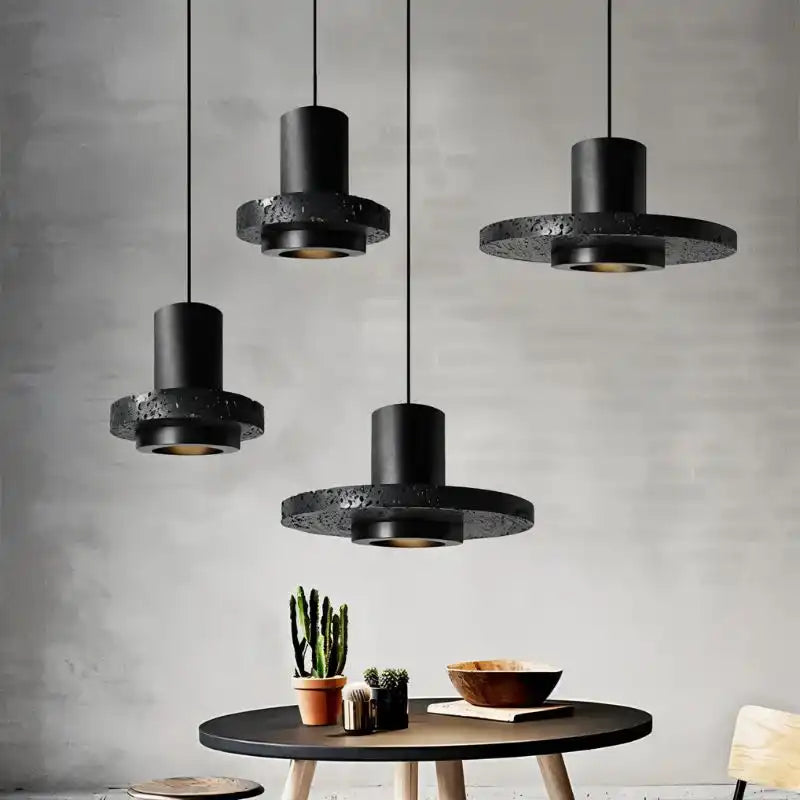 Hdc High-End Black Travertine Cement Terrazzo Pendant Light