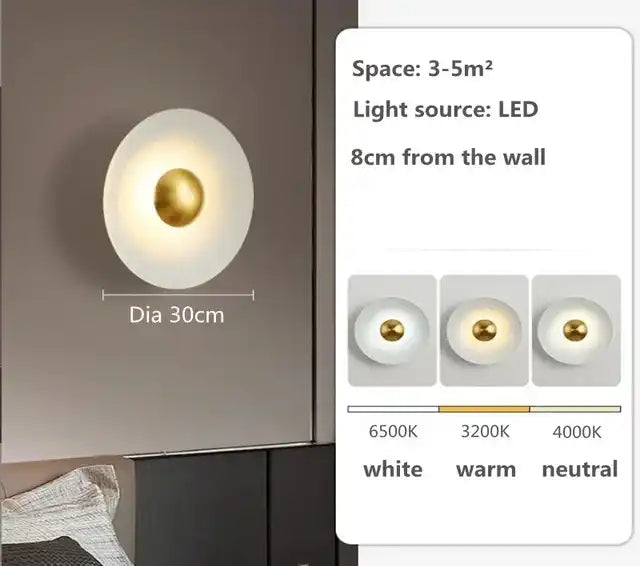 Hdc Contemporary White Creative Macaron Flying Saucer Hardware LED Wall Sconce Lamp For Bedroom- Tricolor
