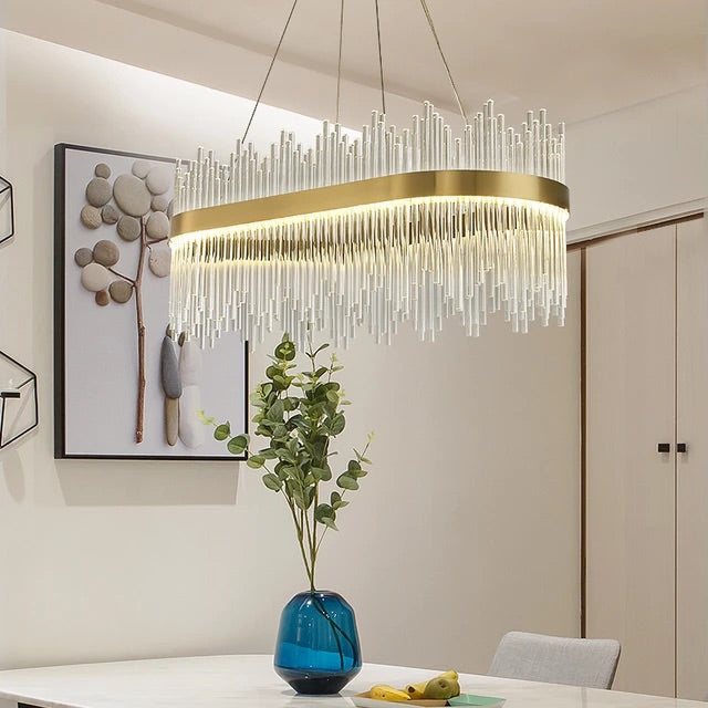 HDC 800x300 Mm Gold Stainless Steel Tube Glass Crystal Pendant Chandelier - Tricolor