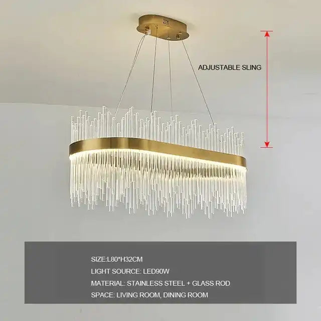 HDC 800x300 Mm Gold Stainless Steel Tube Glass Crystal Pendant Chandelier - Tricolor