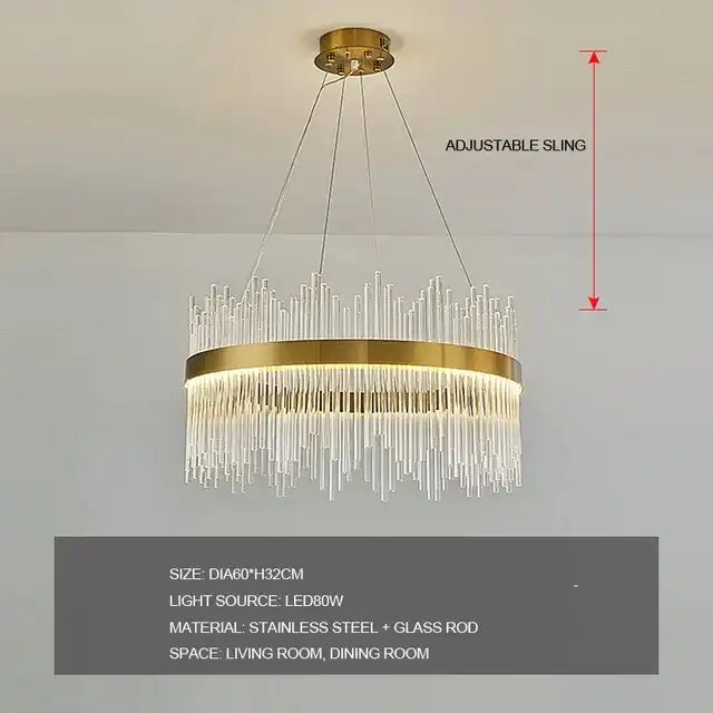 Hdc 600 MM Crystal Led Chandelier Ring Hanging Suspension Lamp - Tricolor