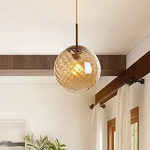 Hdc Amber/Smoke Hand Blown Glass Lighting Modern Ceiling Hanging Light Fixture