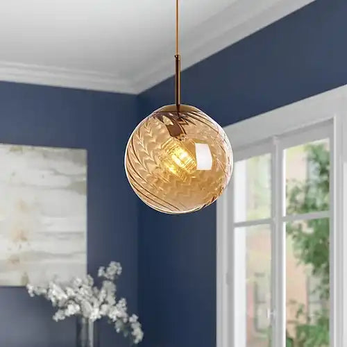 Hdc Amber/Smoke Hand Blown Glass Lighting Modern Ceiling Hanging Light Fixture