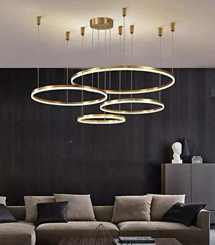 Hdc 4 Light 4 Rings Big Full Spread Gold LED Chandelier Hanging Lamp- Tricolor