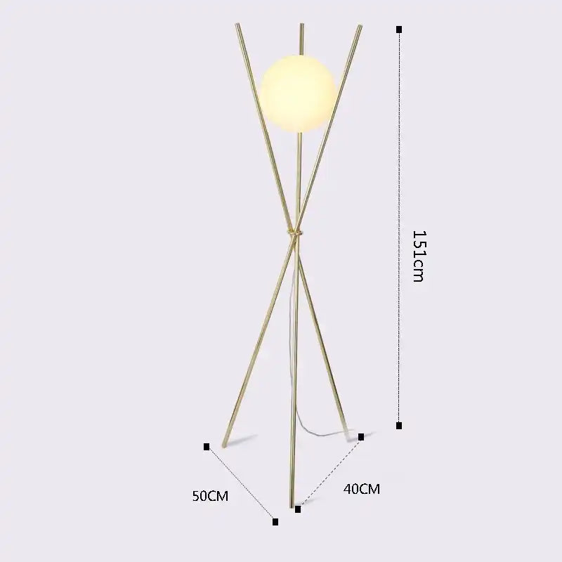 Hdc 1 Frosted Glass Gold Tripod Floor Lamp Living Room Light For Home Lighting Standing Lamp - Gold - HDC Lights