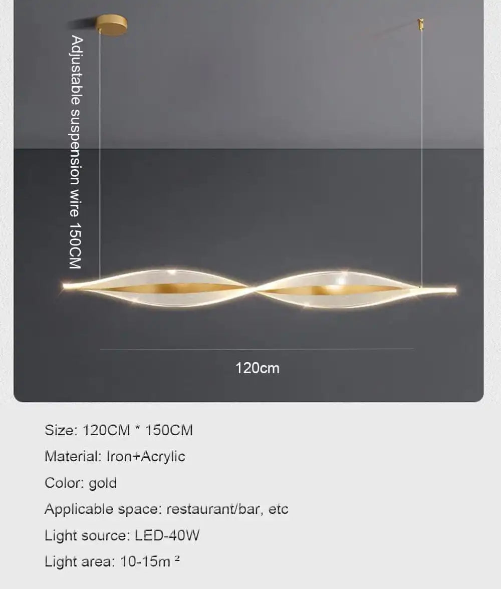 Hdc Gold Acrylic LED Chandelier 1200MM Long with Curly Acrylic Light - Warm White