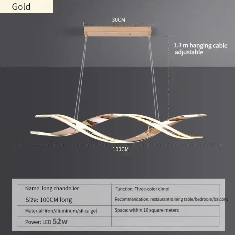 Hdc 1000mm Gold LED Twisted Curl Pendant Chandelier Light - Tricolor