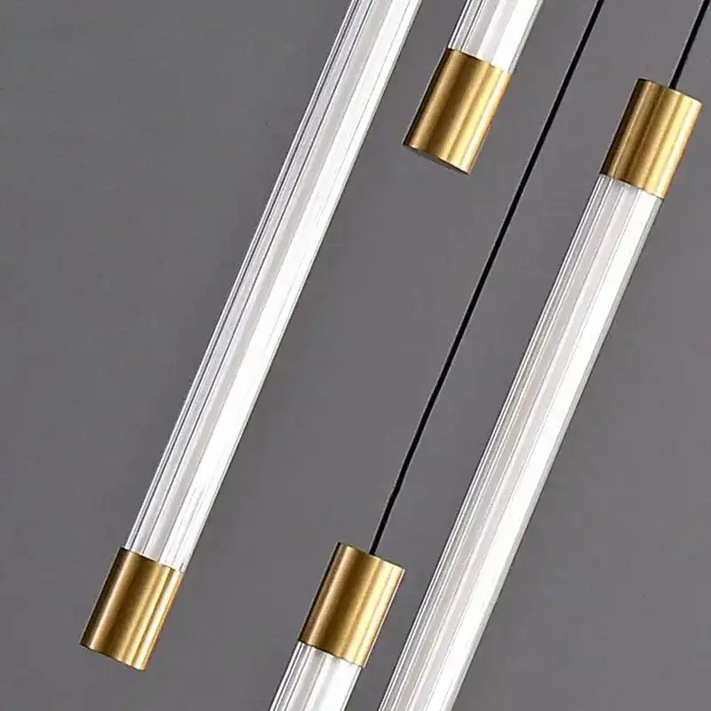 HDC 19 Heads Nordic Design Gold Minimalist Long LED Strip Staircase Chandelier Lights Hanging Double Height Staircase Chandelier
