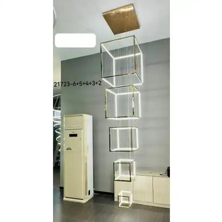 Hdc 5 Lights 5 Cube French Gold Body Led Double Height Stair Chandelier – Warm White - HDC Lights