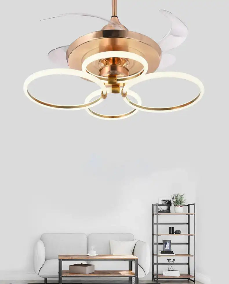 Hdc 4 Rings with Remote control Rings Ceiling Fan Chandelier Lights for Living Room Drawing Room - HDC Lights