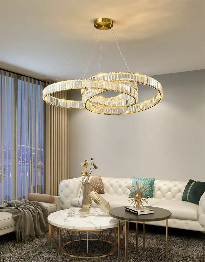 HDC Crystal Tilt Glass Modern LED Chandelier 800MM Ring - Tricolor - HDC Lights