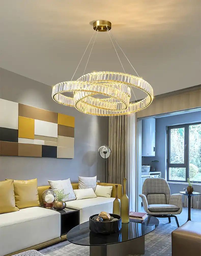 HDC Crystal Tilt Glass Modern LED Chandelier 800MM Ring - Tricolor - HDC Lights