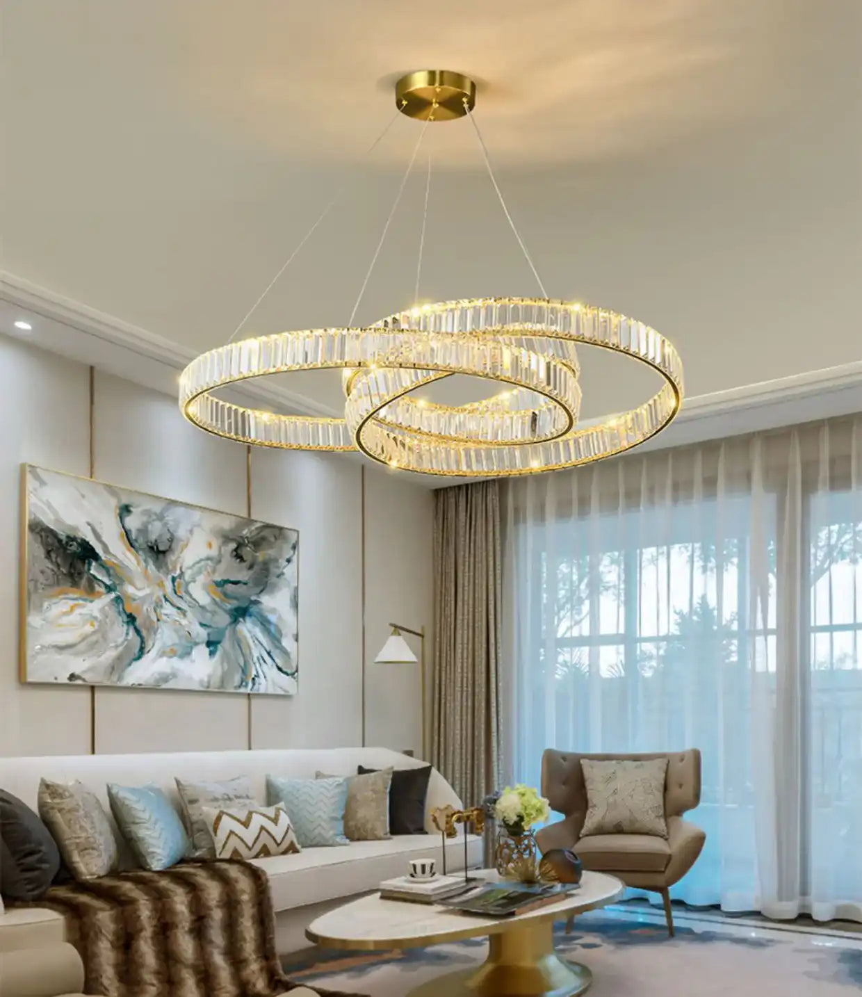 HDC Crystal Tilt Glass Modern LED Chandelier 800MM Ring - Tricolor - HDC Lights
