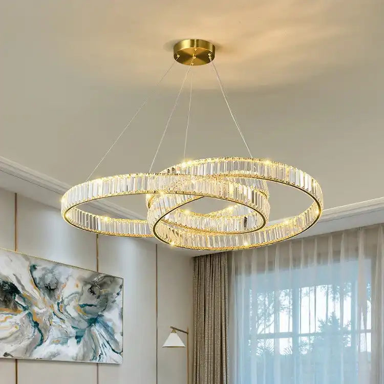 HDC Crystal Tilt Glass Modern LED Chandelier 800MM Ring - Tricolor - HDC Lights
