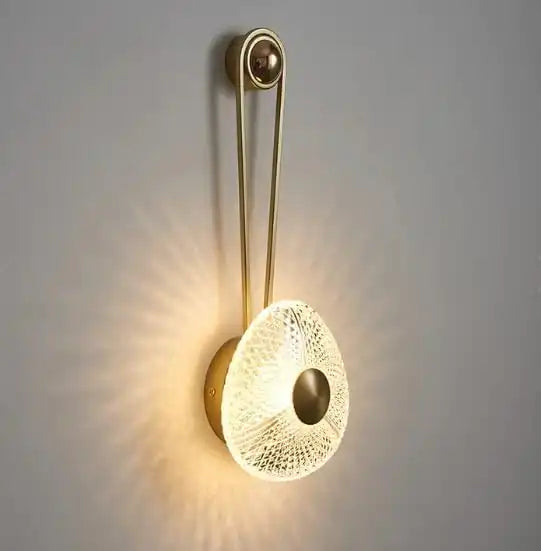 Hdc Gold Finish Round Crystal Light Wall Lamp For Living Room- Tricolor