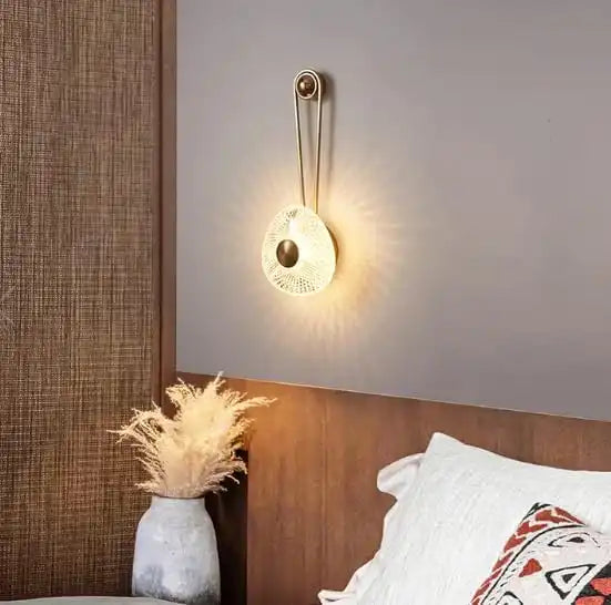 Hdc Gold Finish Round Crystal Light Wall Lamp For Living Room- Tricolor