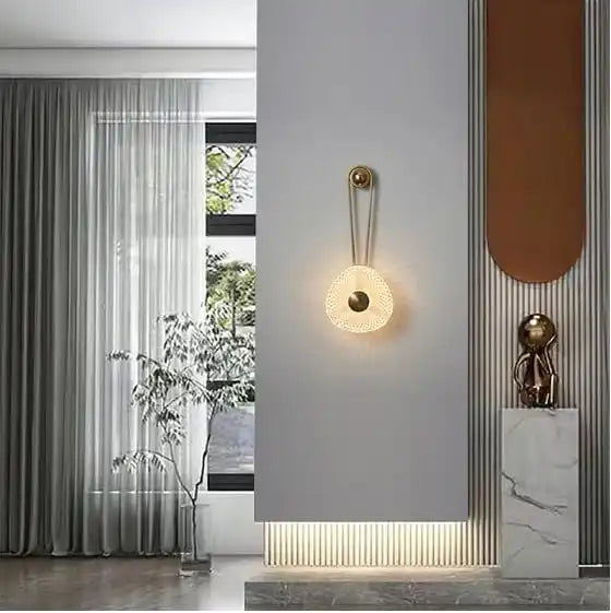 Hdc Gold Finish Round Crystal Light Wall Lamp For Living Room- Tricolor