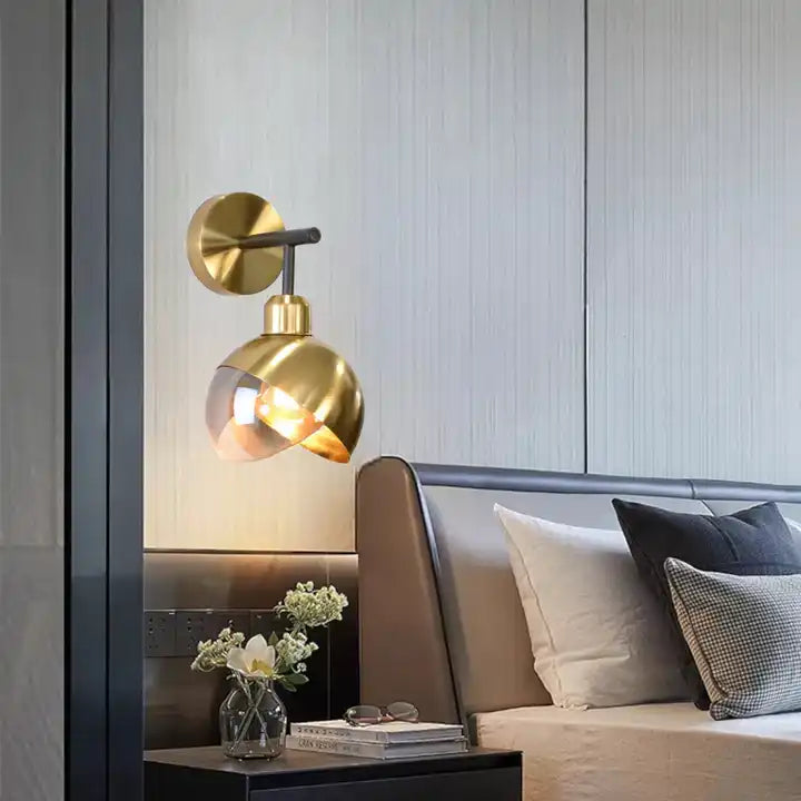 Hdc led 1-Light Gold Smoke Glass Wall Light Fixture