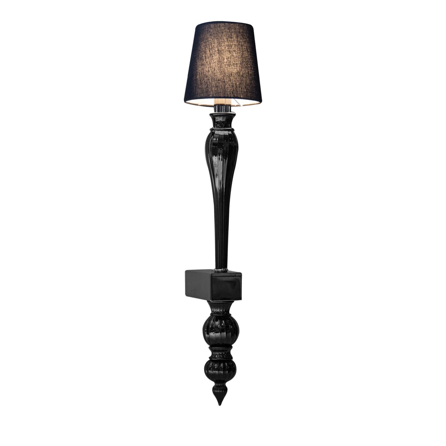 Hdc Black Lamp With blown glass stem, metal square base with Fabric Top Wall Light
