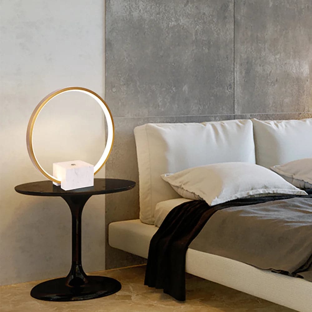 Hdc Modern LED Circle Table Lamp in Gold with White Marble Base