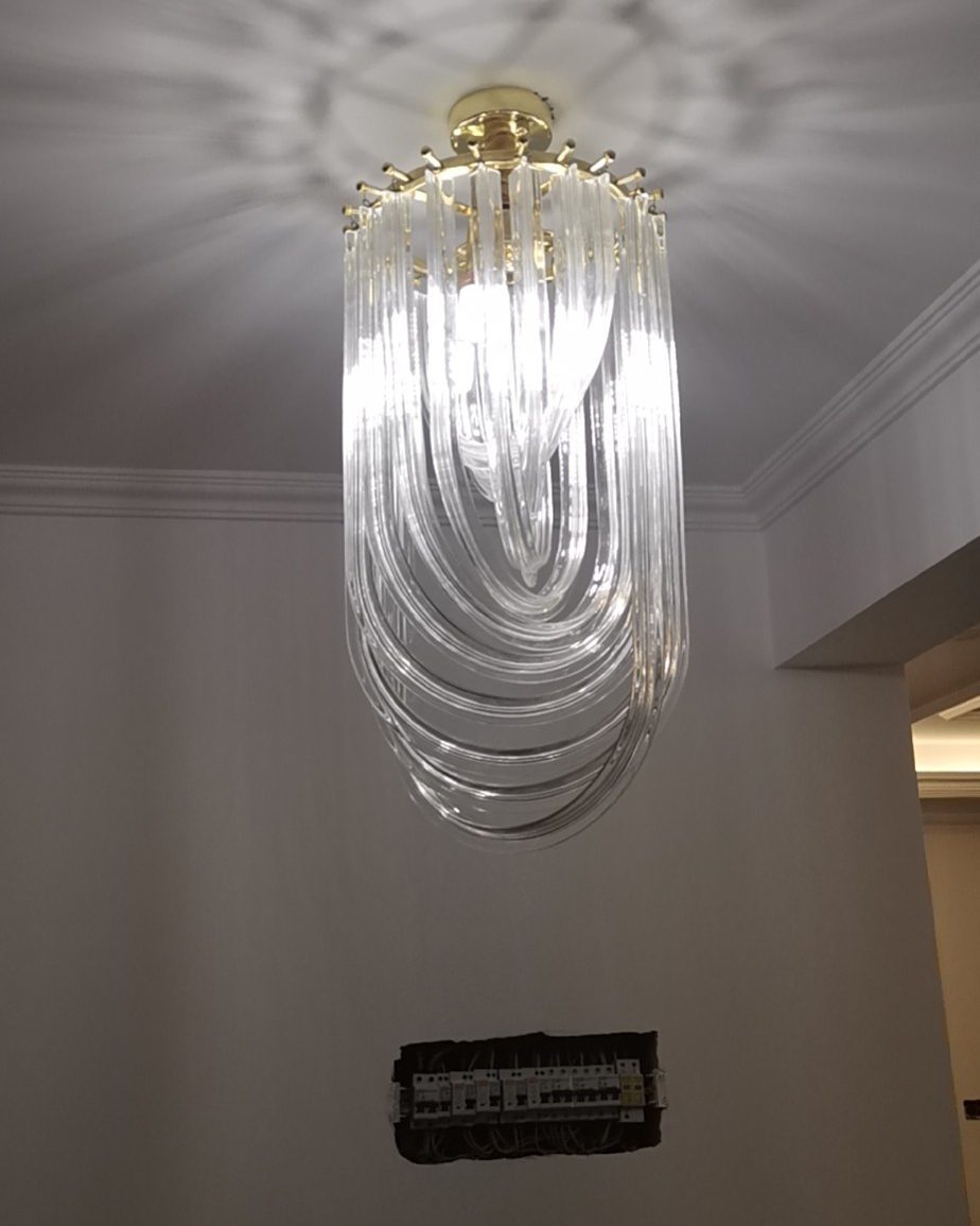 Hdc 1 Light Flush Mount Curved Crystal Glass Chandelier