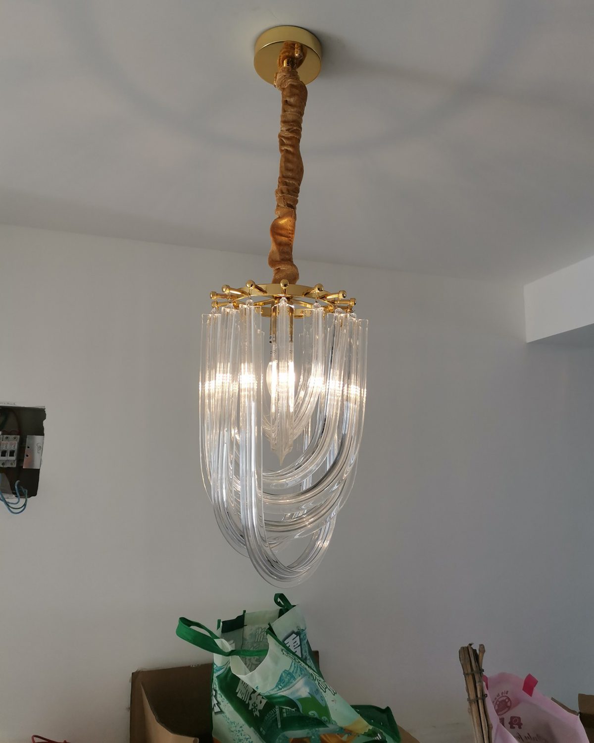 Hdc 1 Light Flush Mount Curved Crystal Glass Chandelier
