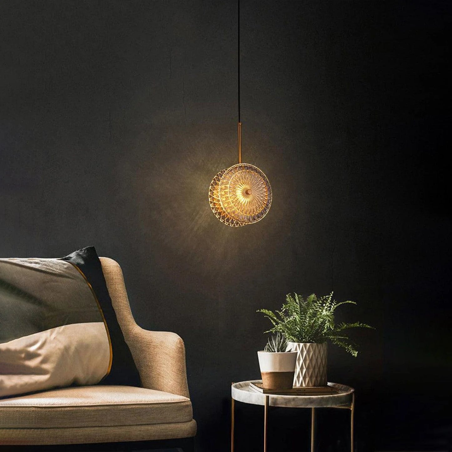 Hdc led 1-Light Gold Glass Disc Hanging Pendant Ceiling Light