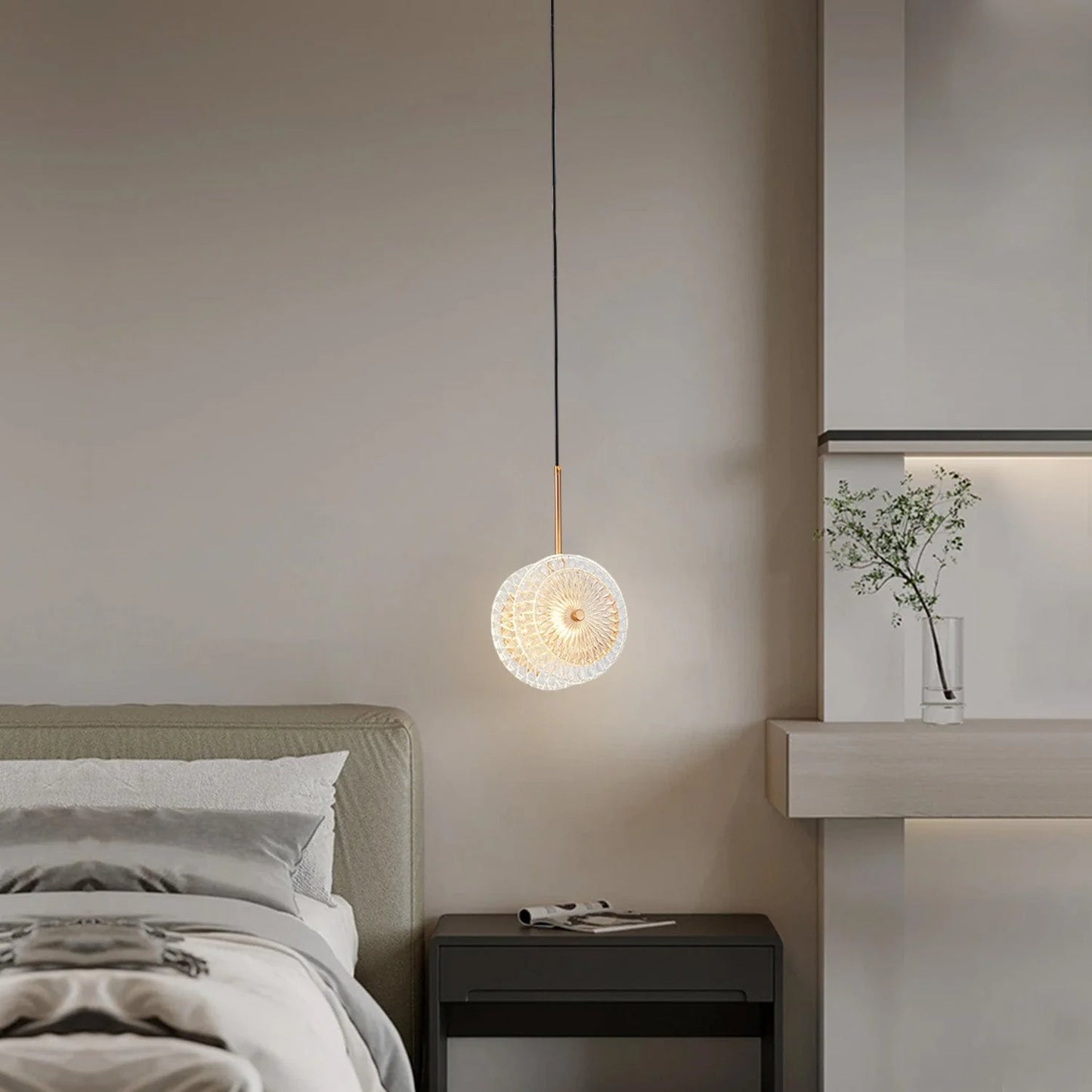 Hdc led 1-Light Gold Glass Disc Hanging Pendant Ceiling Light