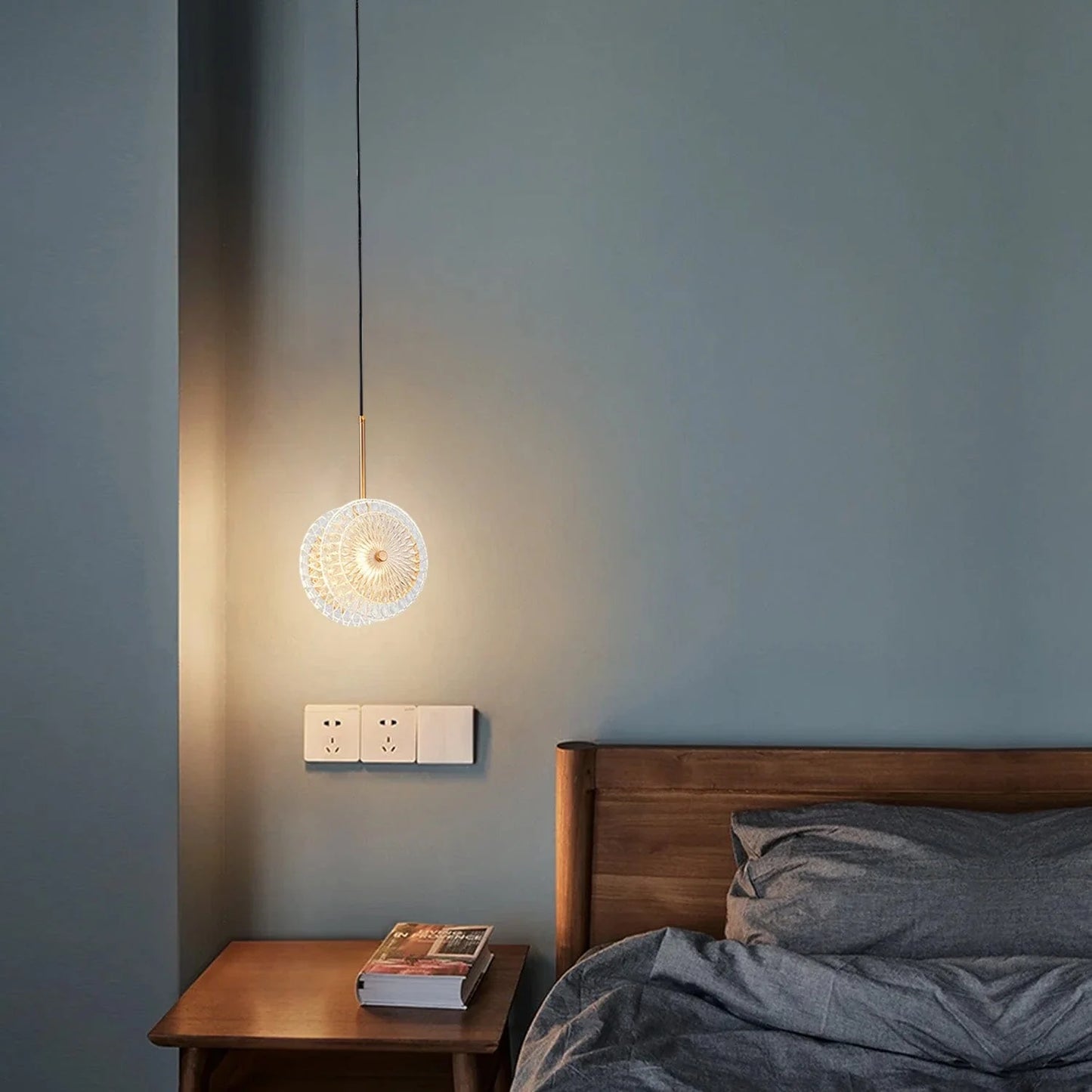 Hdc led 1-Light Gold Glass Disc Hanging Pendant Ceiling Light